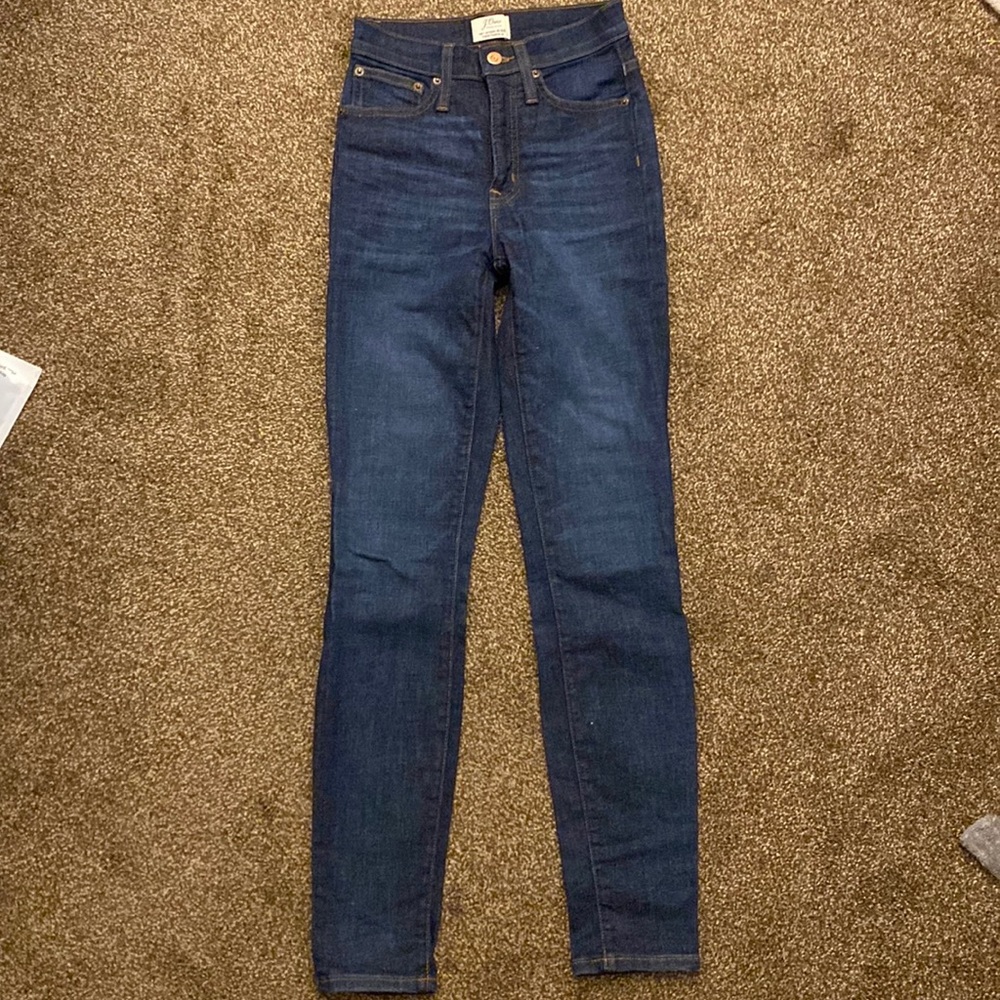 J.Crew 10” High-Rise Toothpick Jeans in Dark Blue Wash